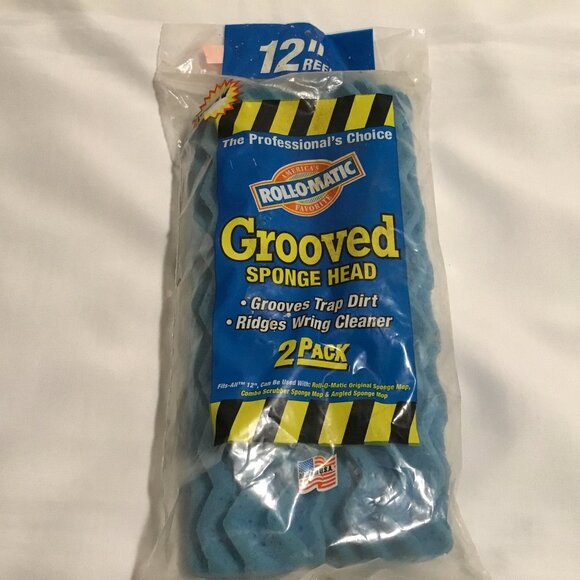 Roll-O-Matic 2 Pack GROOVED 12” Sponge Mop Head Refills Waves NOS - Picture 1 of 3
